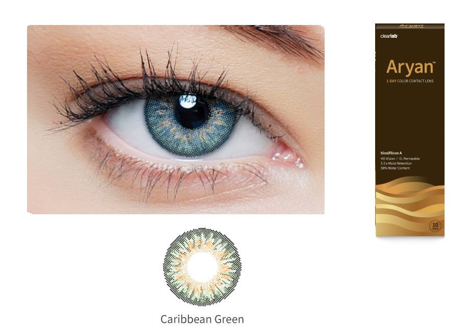 Aryan 1-Day Color Contact Lenses Disposable Contact Lens Caribbean Green (10pcs in a Box)