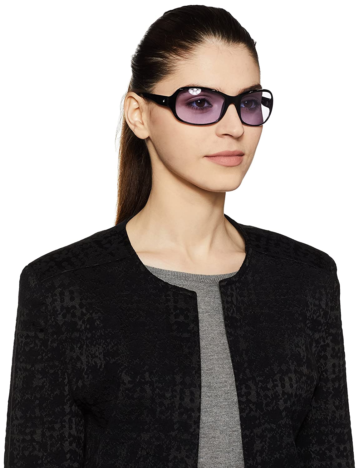 Fastrack Women Bug Eye Sunglasses Black Frame Purple Lens P180PR2F