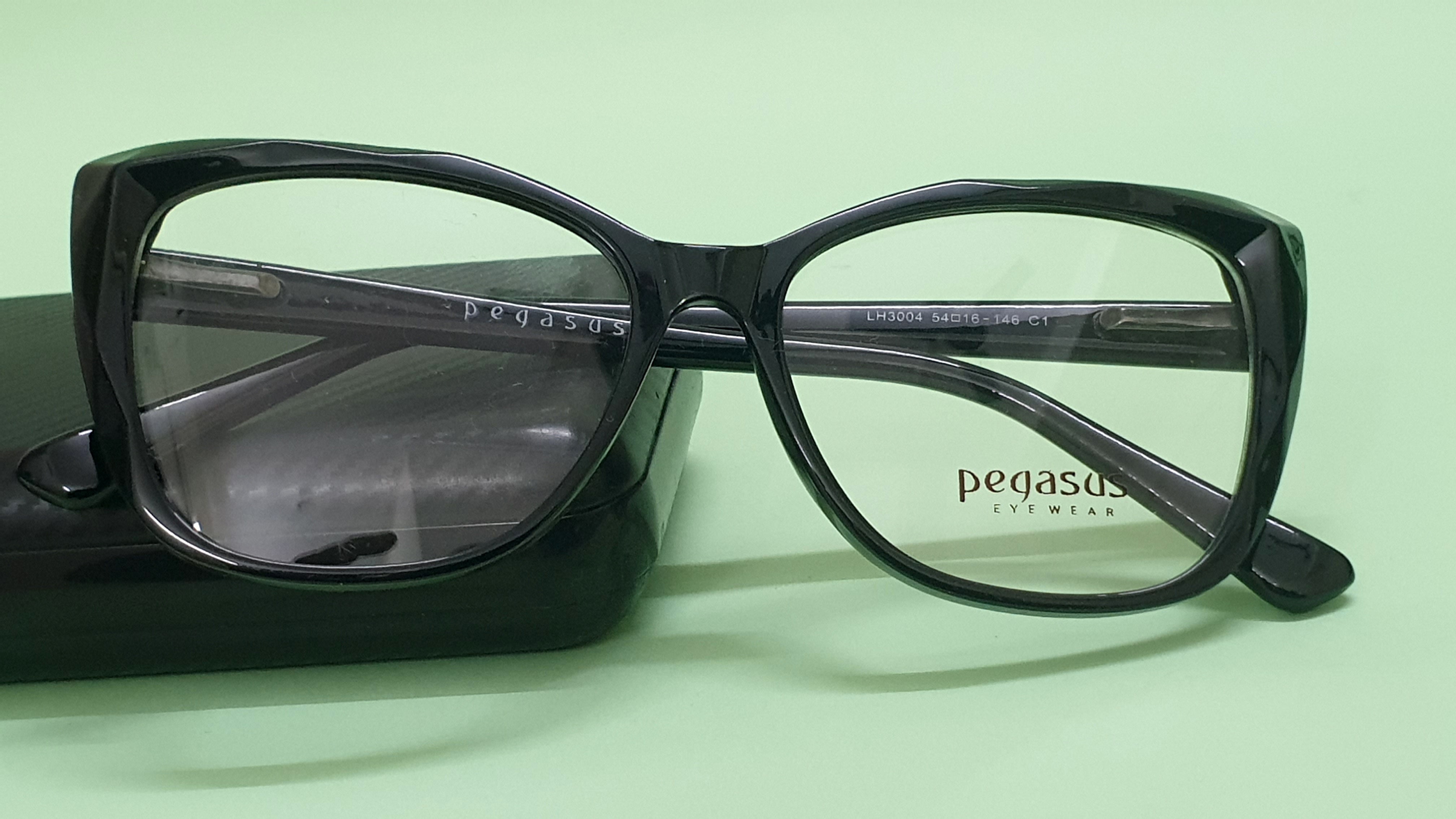 Pegasus Cateye Eyeglasses Spectacle LH3004 with Power ANTI-GLARE-Reflective Glasses Black PE-001