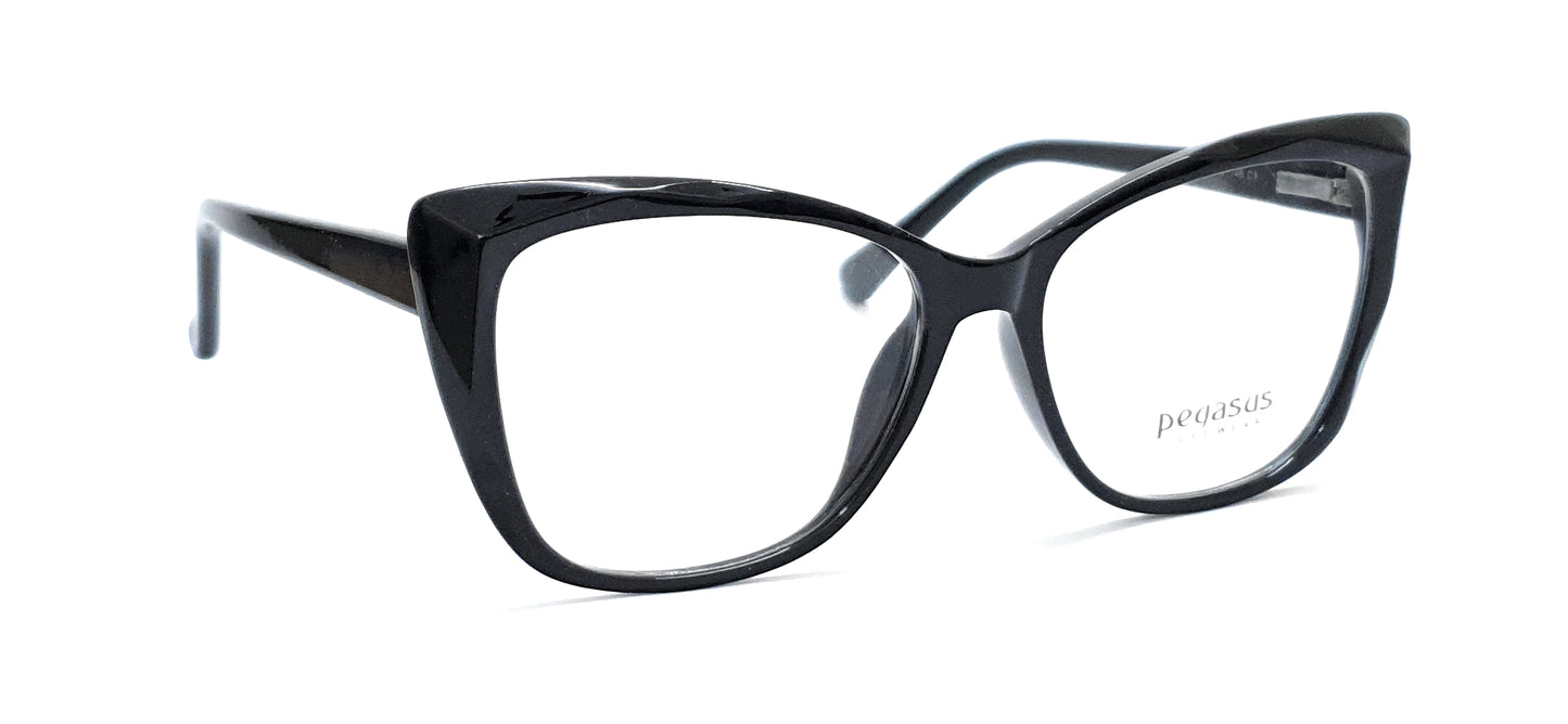 Pegasus Cateye Eyeglasses Spectacle LH3004 with Power ANTI-GLARE-Reflective Glasses Black PE-001