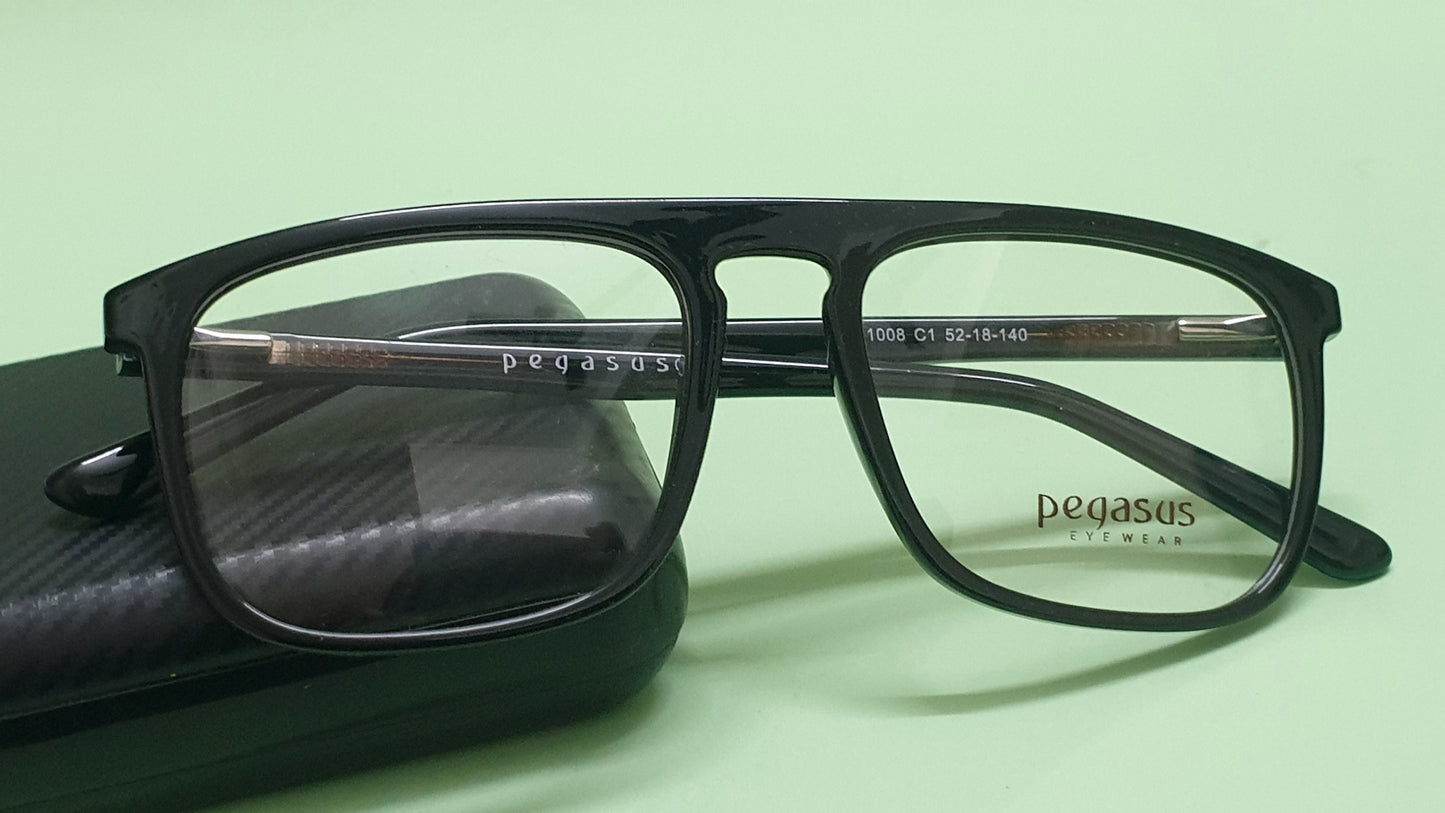 Pegasus Retro Eyeglasses Spectacle 1008 with Power ANTI-GLARE-Reflective Glasses Black PE-006