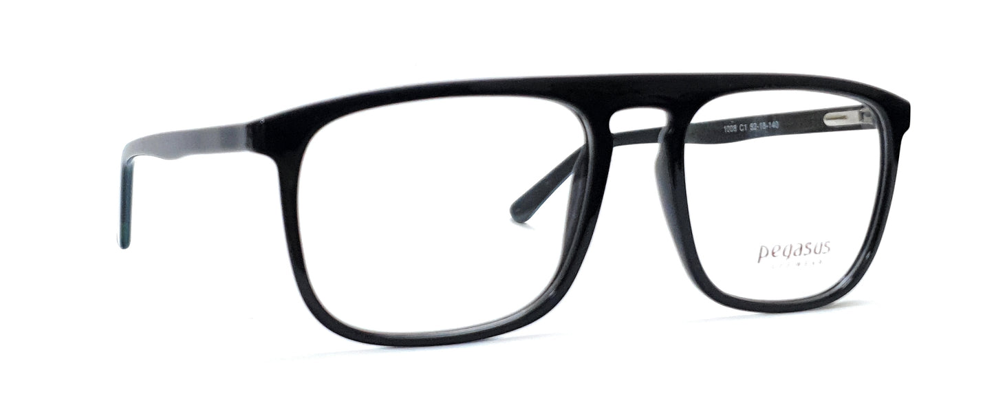 Pegasus Retro Eyeglasses Spectacle 1008 with Power ANTI-GLARE-Reflective Glasses Black PE-006