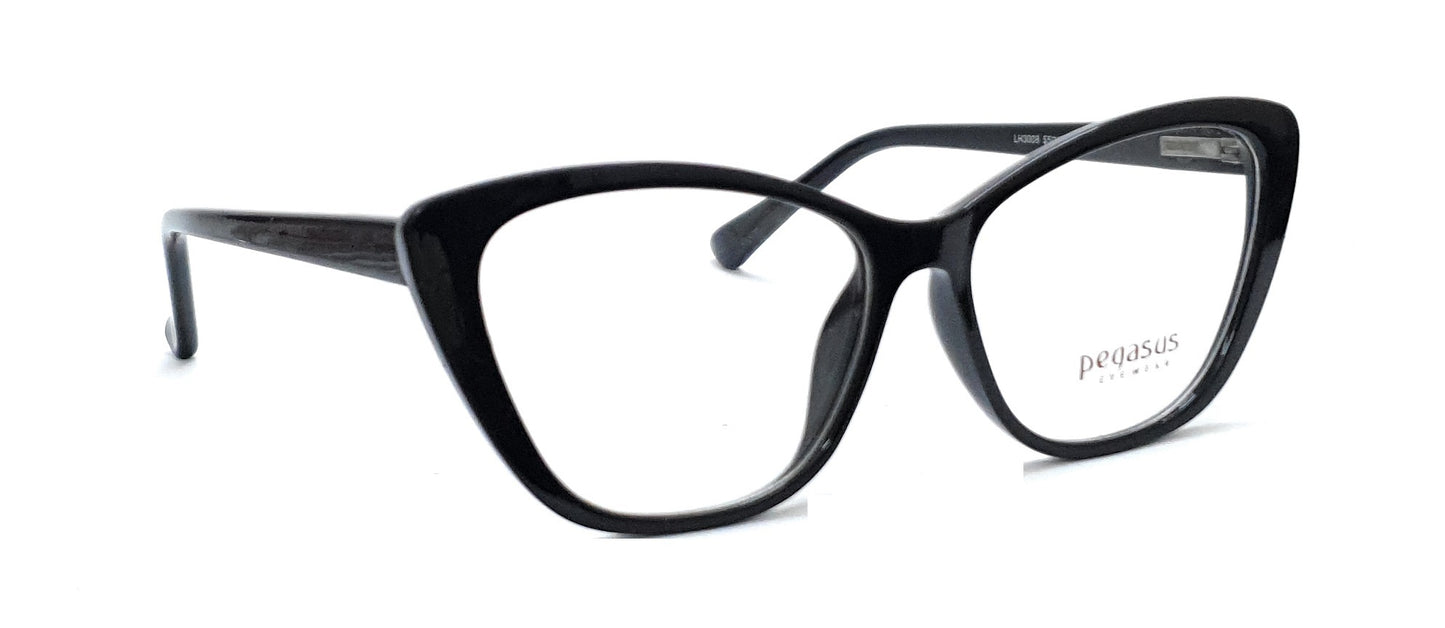 Pegasus Cateye Eyeglasses Spectacle LH3008 with Power ANTI-GLARE-Reflective Glasses Black PE-021