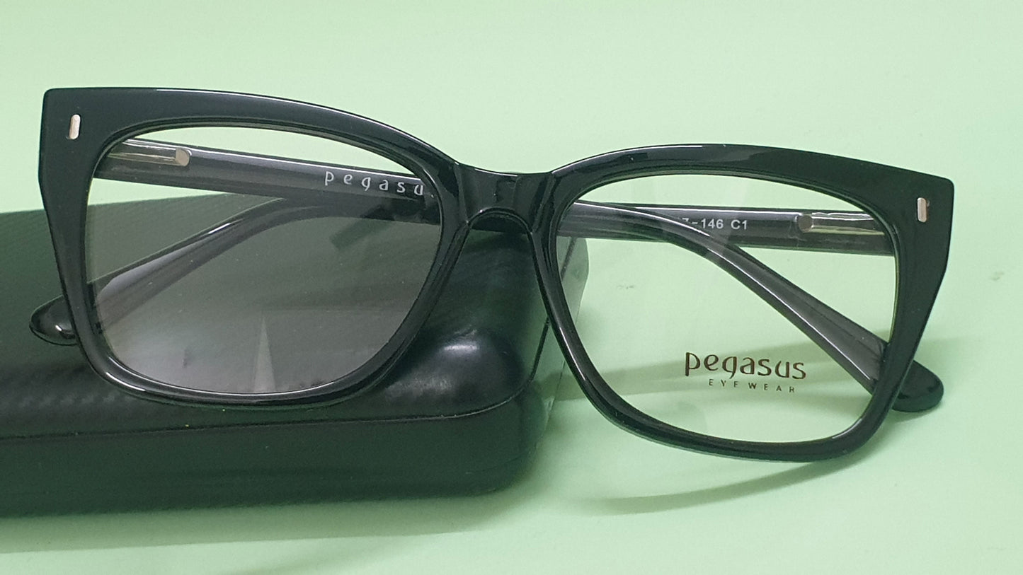 Pegasus Retro Eyeglasses Spectacle LH6003 with Power ANTI-GLARE-Reflective Glasses Black PE-024