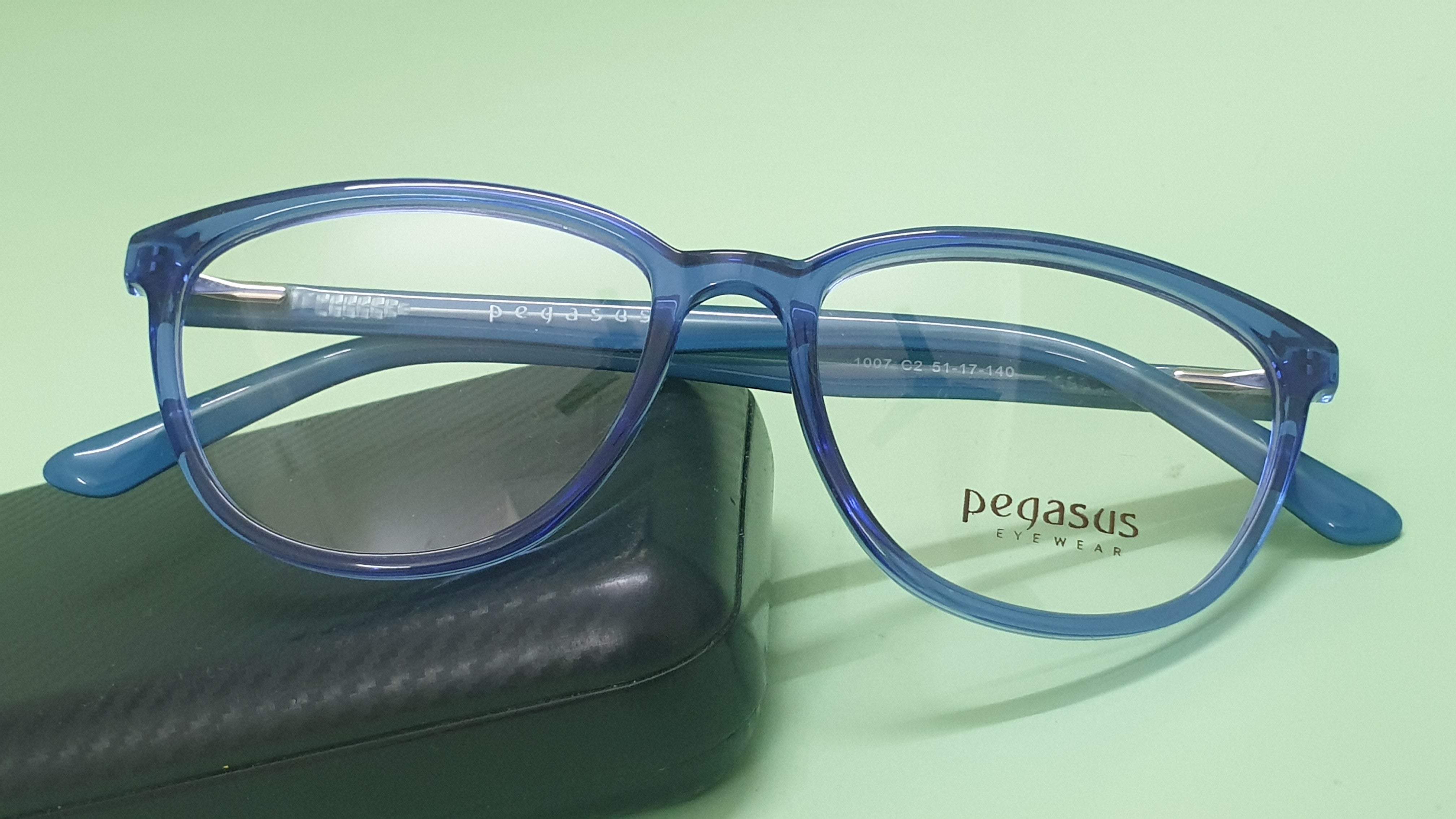 Pegasus Fashionable Eyeglasses Spectacle 1007 with Power ANTI-GLARE-Reflective Glasses Blue Transparent PE-051