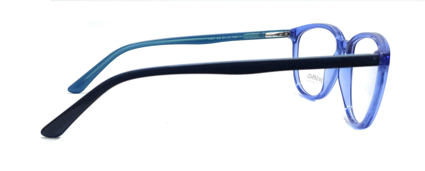Pegasus Fashionable Eyeglasses Spectacle 1007 with Power ANTI-GLARE-Reflective Glasses Blue Transparent PE-051
