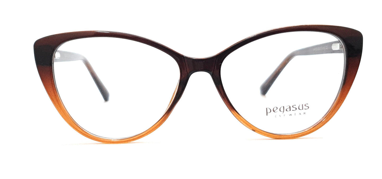Pegasus CatEye Eyeglasses Spectacle LH2129 with Power ANTI-GLARE-Reflective Glasses Brown PE-014