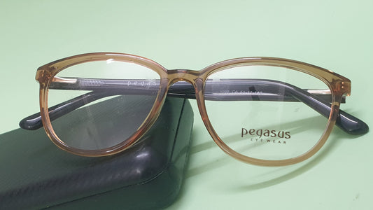 Pegasus Fashionable Eyeglasses Spectacle 1007 with Power ANTI-GLARE-Reflective Glasses Brown Transparent PE-052