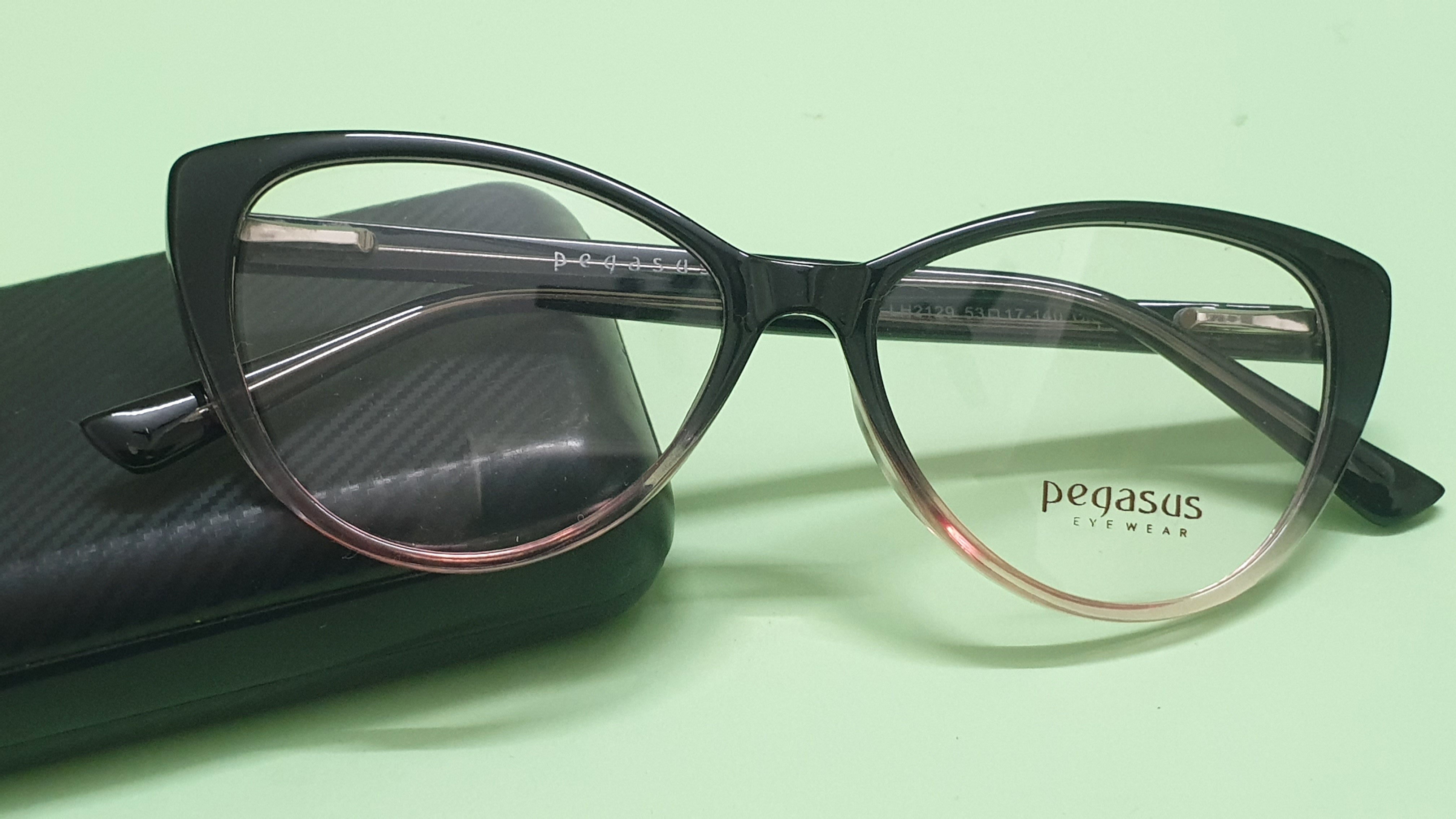 Pegasus CatEye Eyeglasses Spectacle LH2129 with Power ANTI-GLARE-Reflective Glasses Gradual Black PE-012