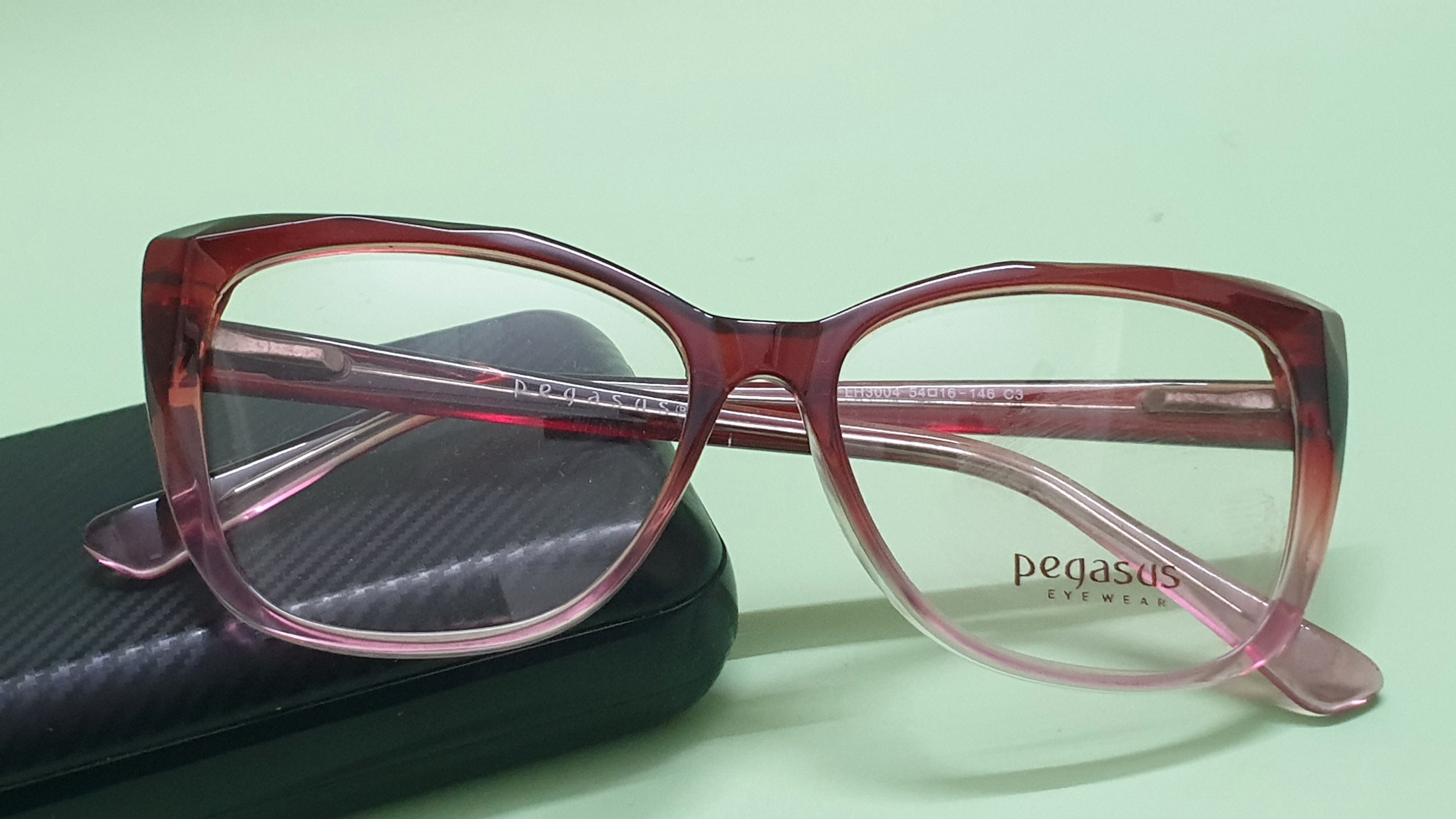 Pegasus Cateye Eyeglasses Spectacle LH3004 with Power ANTI-GLARE-Reflective Glasses Red-Pink PE-004