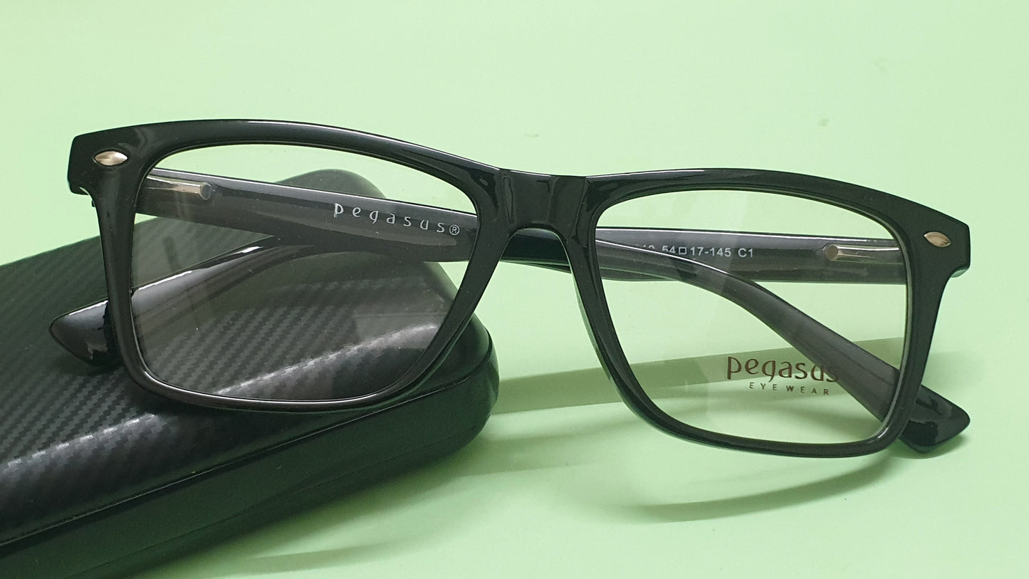 Pegasus Wayfarer Eyeglasses Spectacle LH6010 with Power ANTI-GLARE-Reflective Glasses Shining Black PE-015