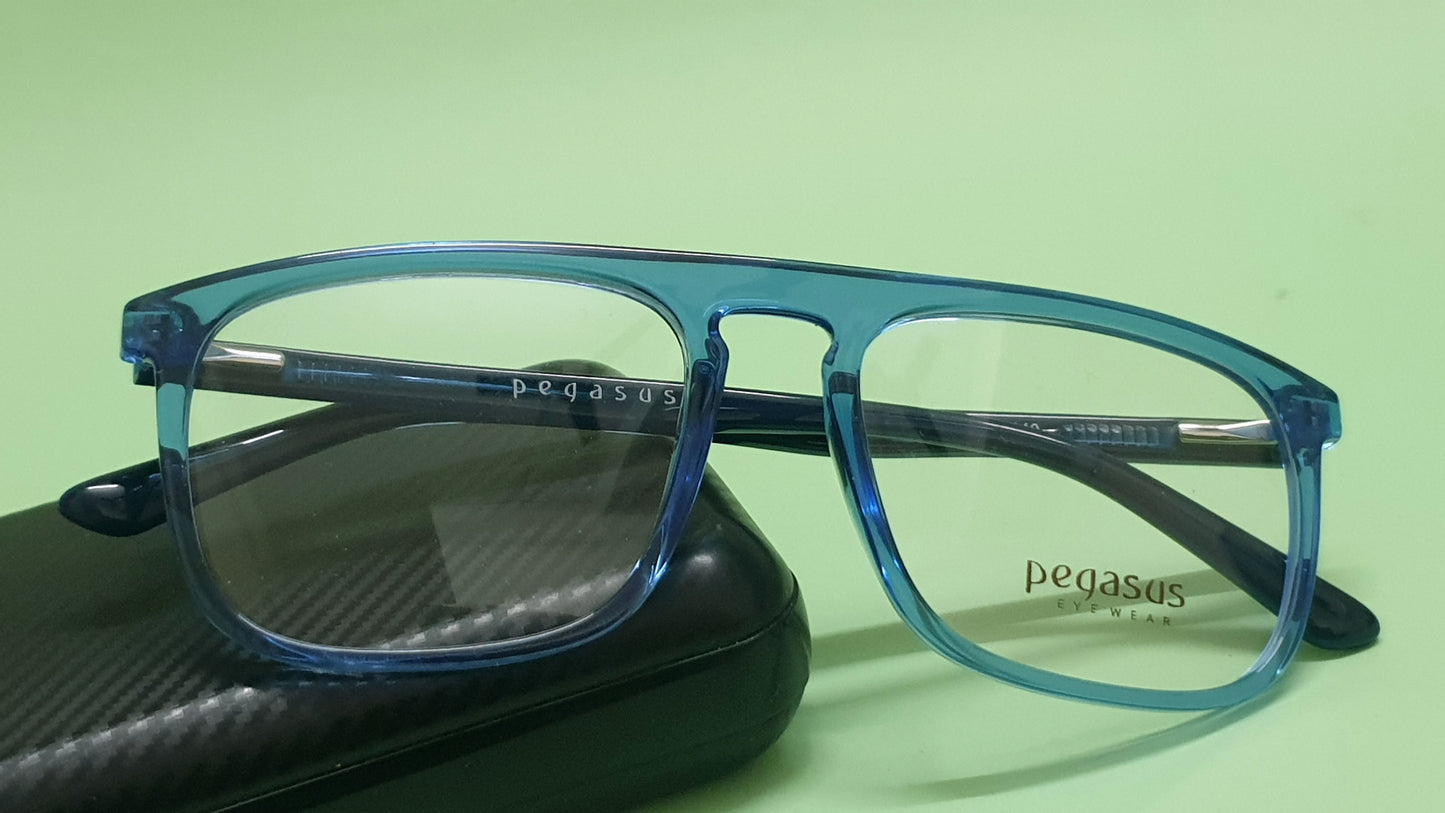 Pegasus Retro Eyeglasses Spectacle 1008 with Power ANTI-GLARE-Reflective Glasses Transparent Blue PE-008