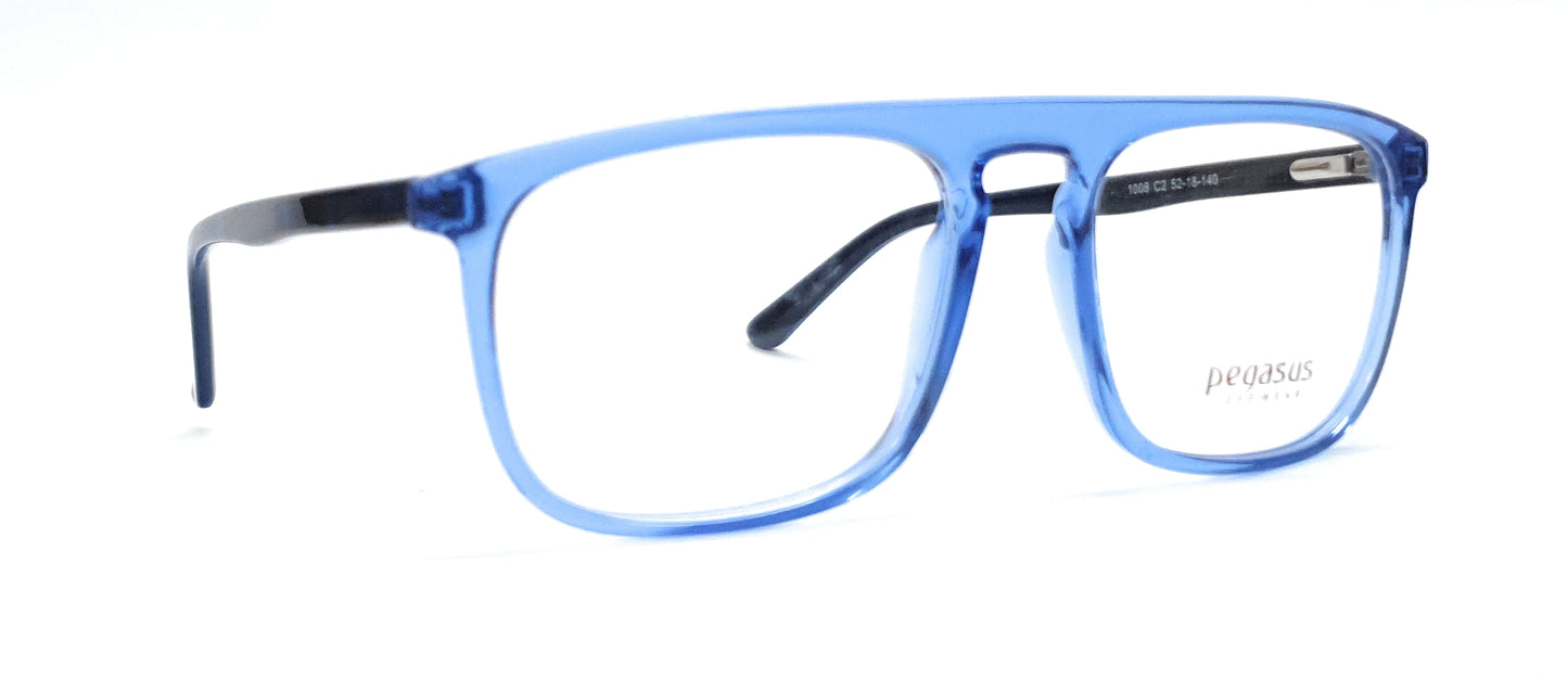 Pegasus Retro Eyeglasses Spectacle 1008 with Power ANTI-GLARE-Reflective Glasses Transparent Blue PE-008