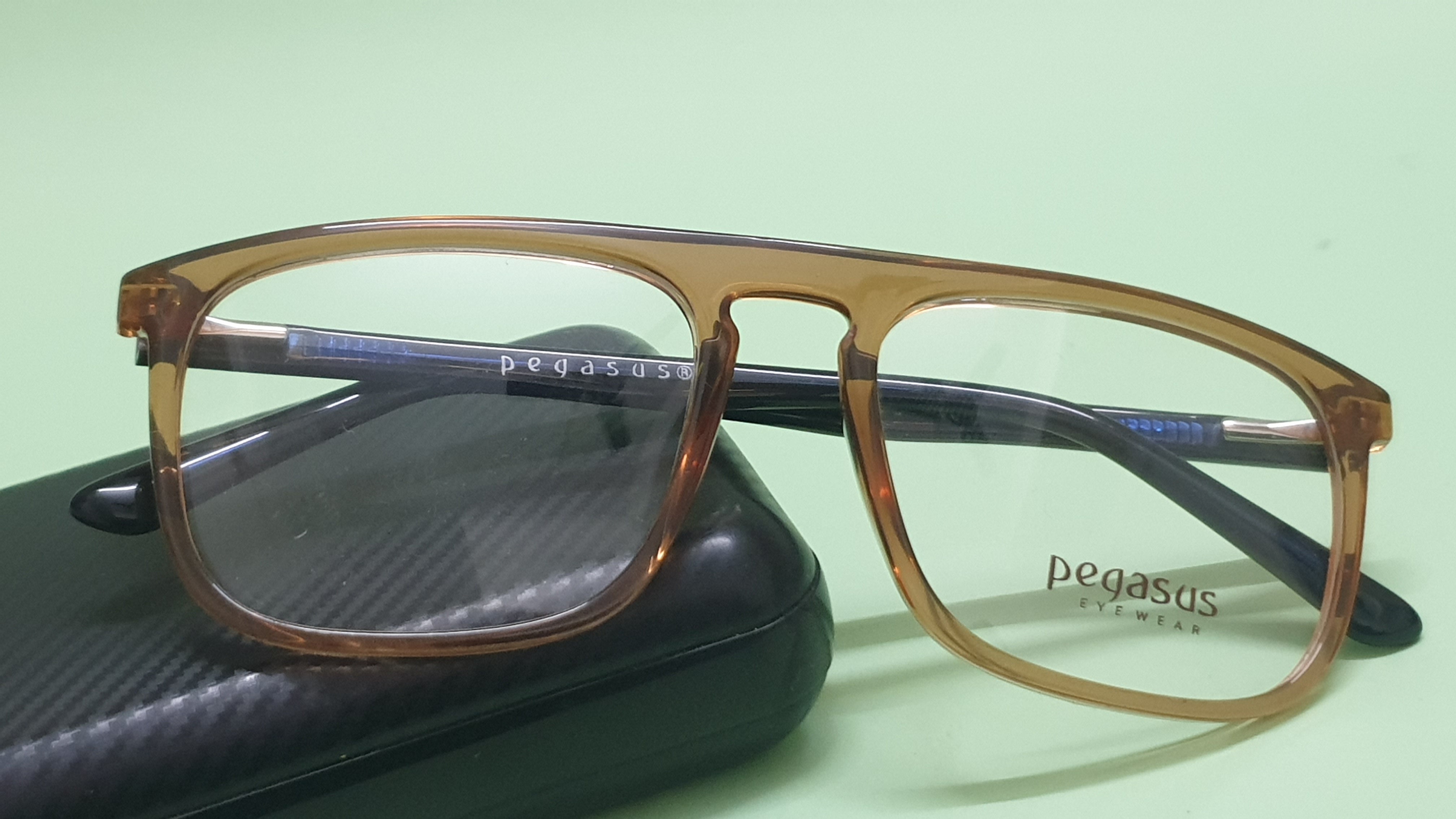 Pegasus Retro Eyeglasses Spectacle 1008 with Power ANTI-GLARE-Reflective Glasses Transparent Brown PE-009