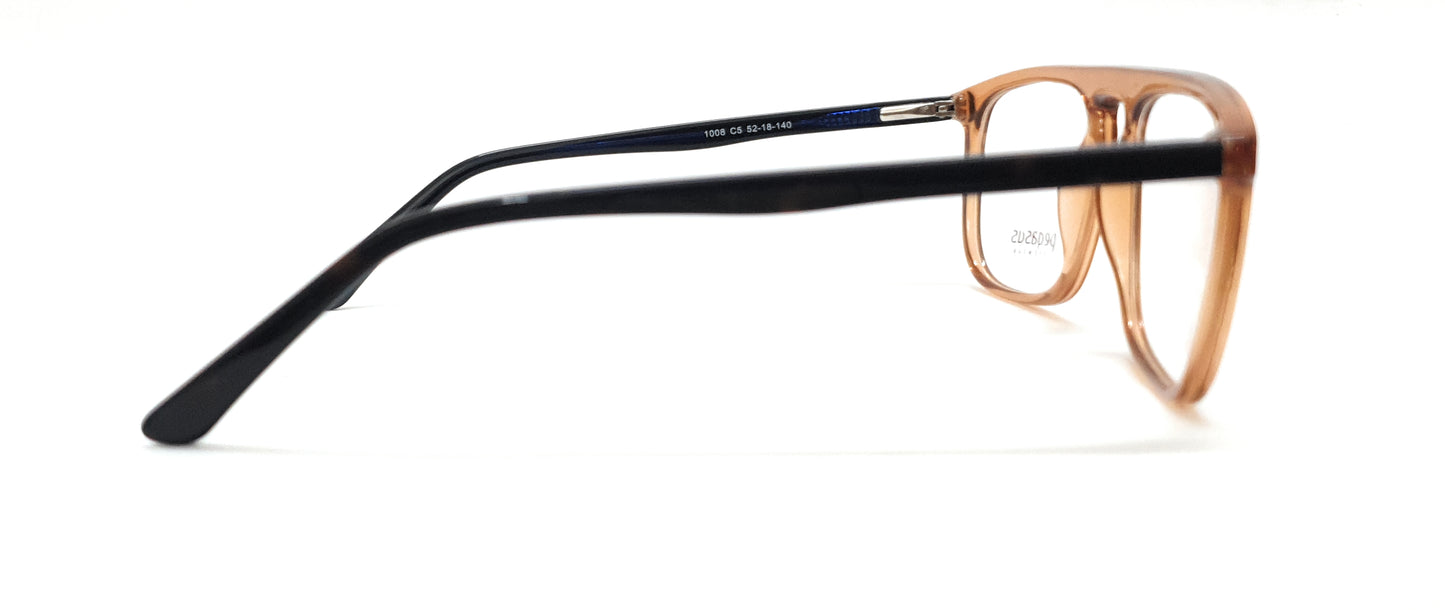 Pegasus Retro Eyeglasses Spectacle 1008 with Power ANTI-GLARE-Reflective Glasses Transparent Brown PE-009