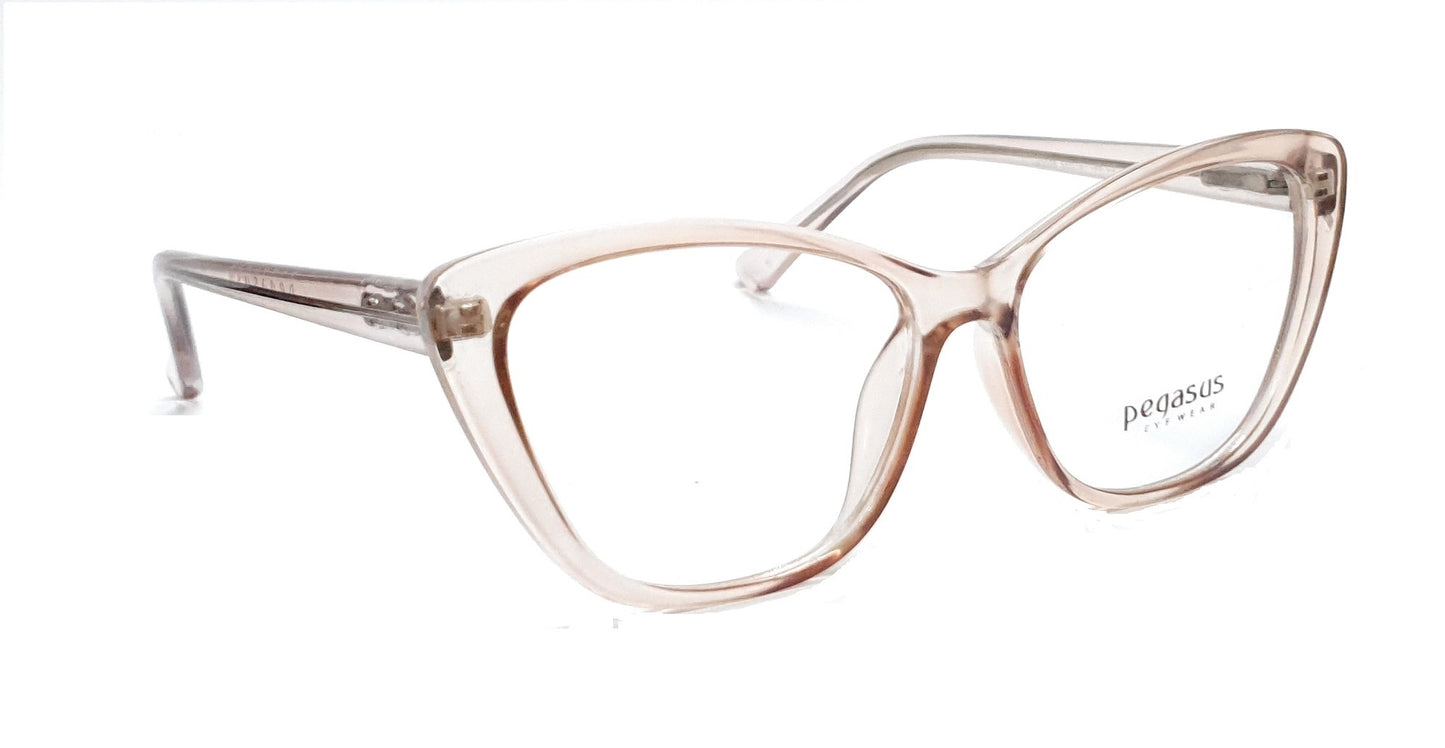 Pegasus Cateye Eyeglasses Spectacle LH3008 with Power ANTI-GLARE-Reflective Glasses Transparent Brown PE-022