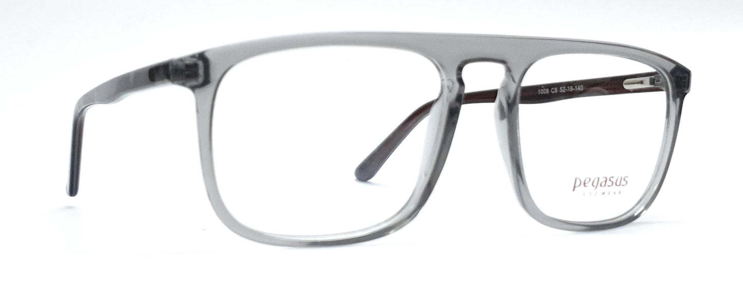 Pegasus Retro Eyeglasses Spectacle 1008 with Power ANTI-GLARE-Reflective Glasses Transparent Grey PE-007