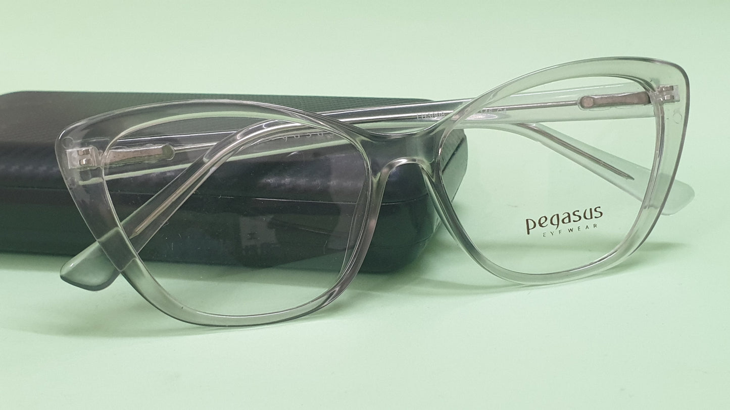 Pegasus Cateye Eyeglasses Spectacle LH3008 with Power ANTI-GLARE-Reflective Glasses Transparent Grey PE-023