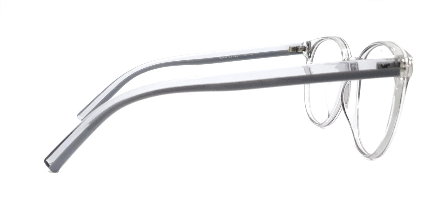 Pegasus Round Eyeglasses Spectacle 8263 with Power ANTI-GLARE-Reflective Glasses Grey Transparent PE-035