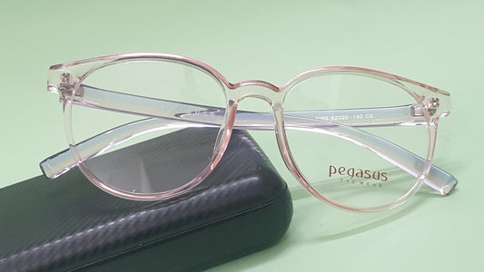Pegasus Round Eyeglasses Spectacle 8263 with Power ANTI-GLARE-Reflective Glasses Light Pink Transparent PE-036