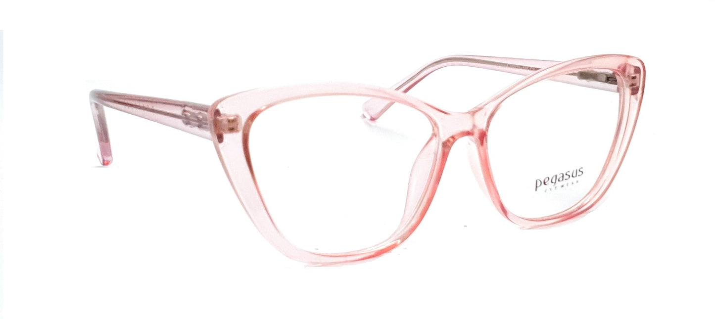 Pegasus Cateye Eyeglasses Spectacle LH3008 with Power ANTI-GLARE-Reflective Glasses Transparent Pink PE-019
