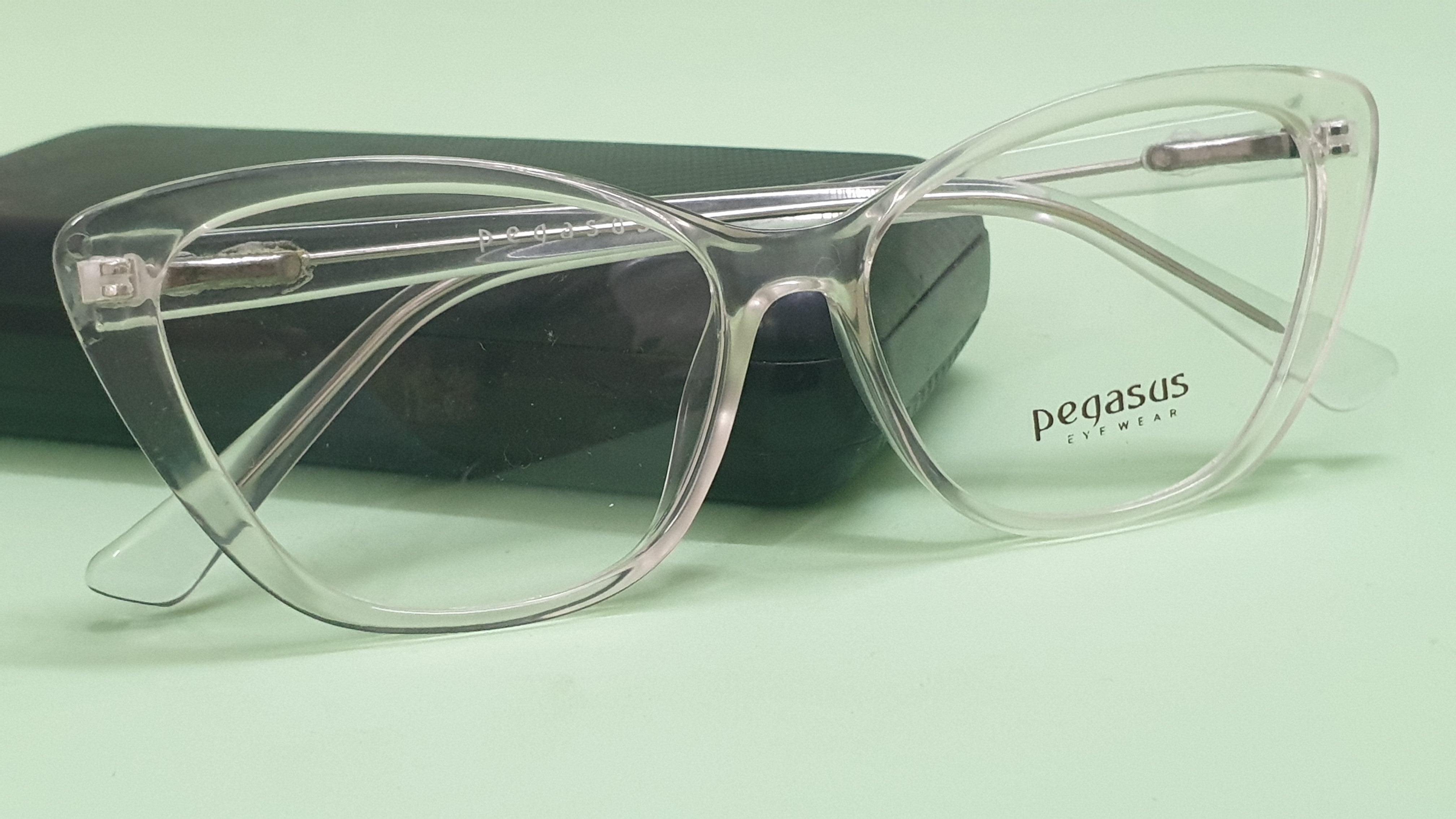 Pegasus Cateye Eyeglasses Spectacle LH3008 with Power ANTI-GLARE-Reflective Glasses Transparent White PE-020