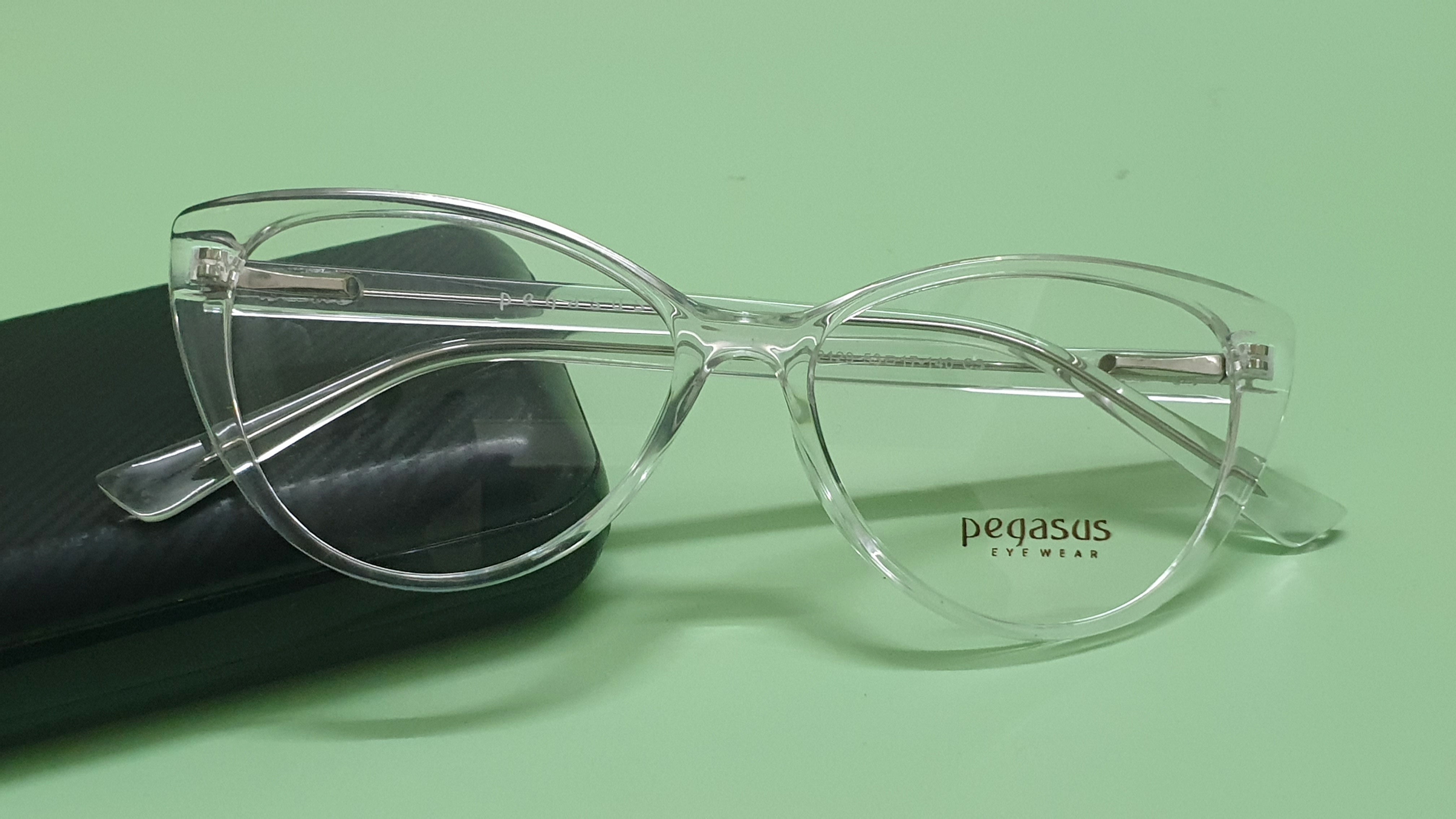 Pegasus CatEye Eyeglasses Spectacle LH2129 with Power ANTI-GLARE-Reflective Glasses Transparent White PE-011