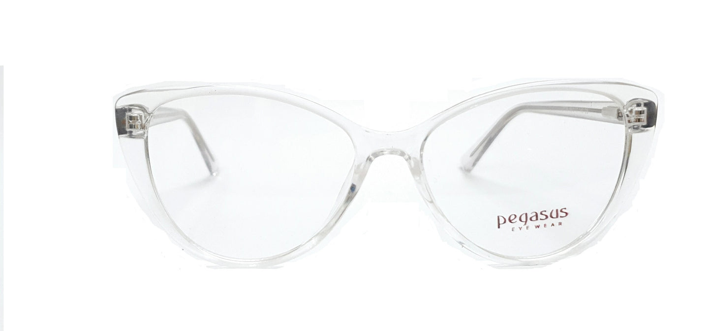 Pegasus CatEye Eyeglasses Spectacle LH2129 with Power ANTI-GLARE-Reflective Glasses Transparent White PE-011