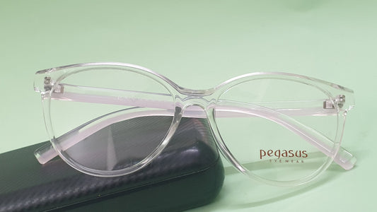 Pegasus Round Eyeglasses Spectacle 8265 with Power ANTI-GLARE-Reflective Glasses White Transparent PE-046