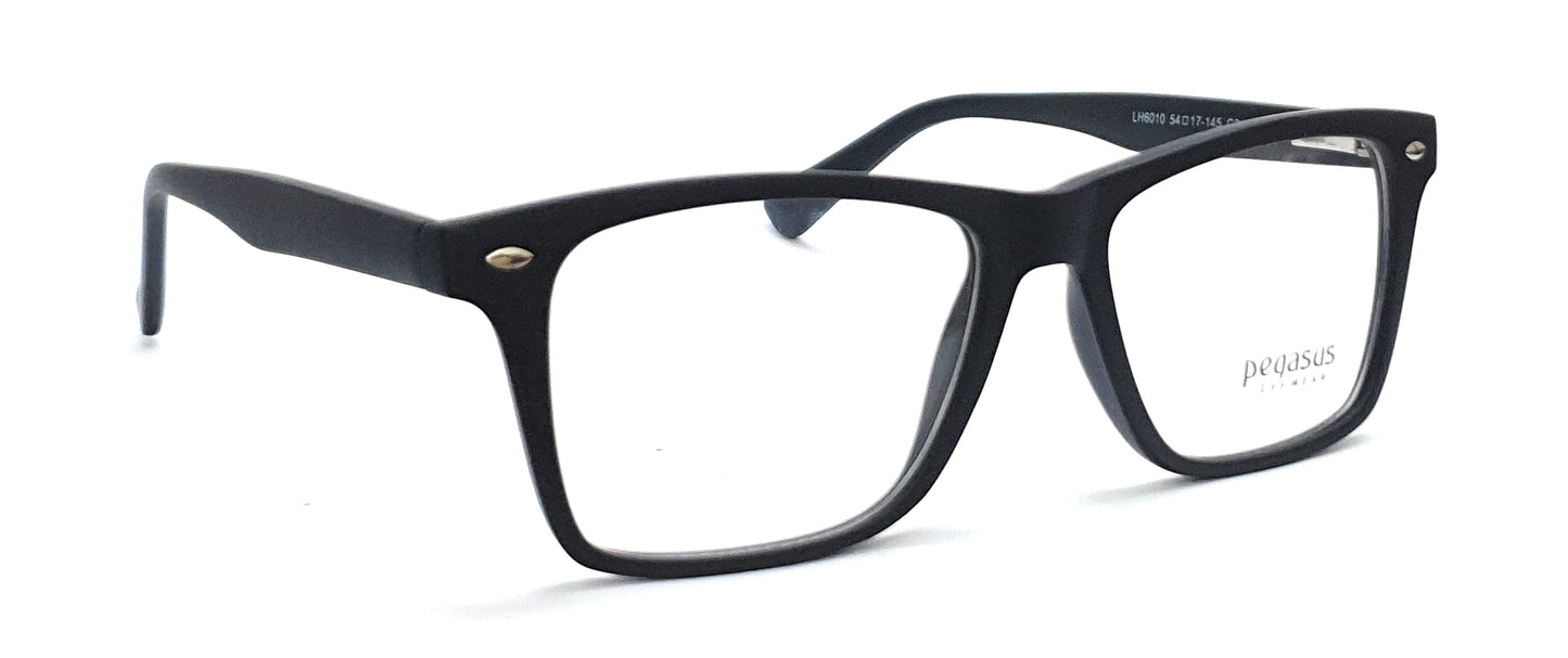 Pegasus Wayfarer Eyeglasses Spectacle LH6010 with Power ANTI-GLARE-Reflective Glasses Matte Black PE-018