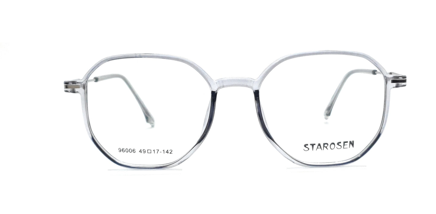 Hexagon Eyeglasses Spectacle 96006 with Power ANTI-GLARE-Reflective Glasses Transparent Grey VS-022