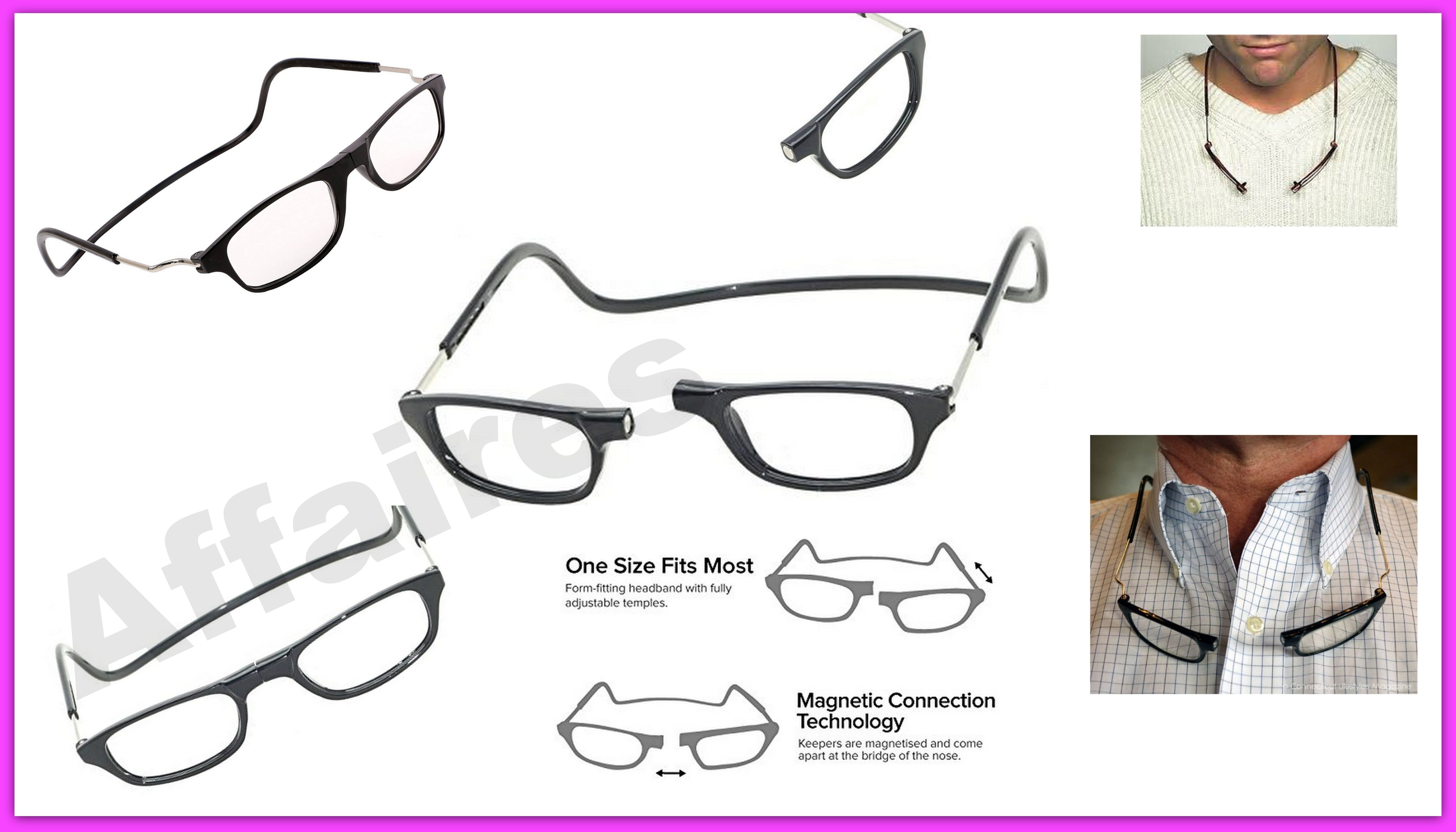 Black magnetic reading spectacle glasses